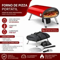 Forno Portátil De Pizza A Gás Glp Pedra Rotativa Dobrável Cor Vermelho