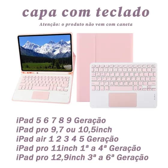 Capa com Teclado Touch Para iPad 5 6 7 8 9 Geração, ipad air1/2/3/4/5,  iPad pro9,7 pro10,5 pro11  pro12,9 inch