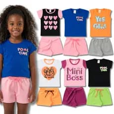 Kit 4 Conjuntos Sortidos Feminino Roupa Bebê Infantil - Blusa Manga Curta + Short Menina Verão
