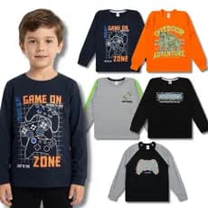 Kit Sortido 5 Camisetas Manga Longa Menino Juvenil Inverno Masculino