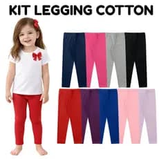 Kit Sortido 3, 4 ou 5 Calças Legging Cotton Lisa Infantil Juvenil Menina Feminina - 1 ao 16