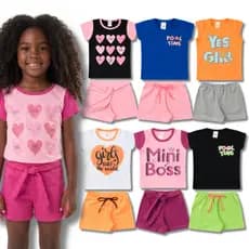 Kit Sortido 6 Peças Roupa Bebê Infantil Menina 3 Conjuntos 3 Blusas + 3 Shorts Feminino Verão