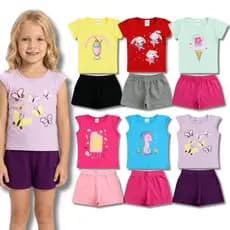 Kit Sortido Conjuntos 6 Peças Roupa Infantil Menina 3 Blusas + 3 Shorts Feminino Verão