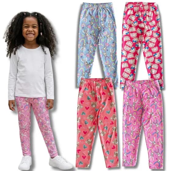 Kit 2 Calça Legging Térmica Peluciada Estampada Menina/Feminina Infantil - Inverno Frio Escolar