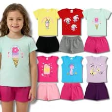 Kit Conjuntos Sortidos Feminino Roupa Bebê Infantil - Blusa Manga Curta + Short Menina Verão (2)