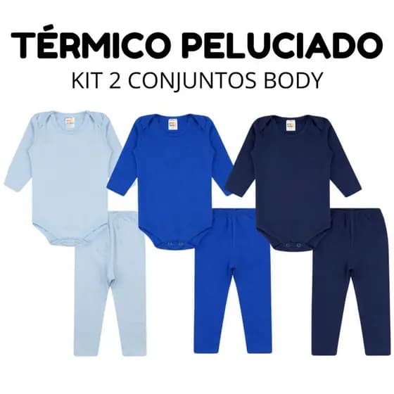 Kit 2 Conjuntos Body + Calça Térmico Peluciado Flanelado Bebê Infantil Menino Inverno