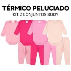 Kit 2 Conjuntos Body + Calça Térmico Peluciado Flanelado Bebê Infantil Menina Inverno