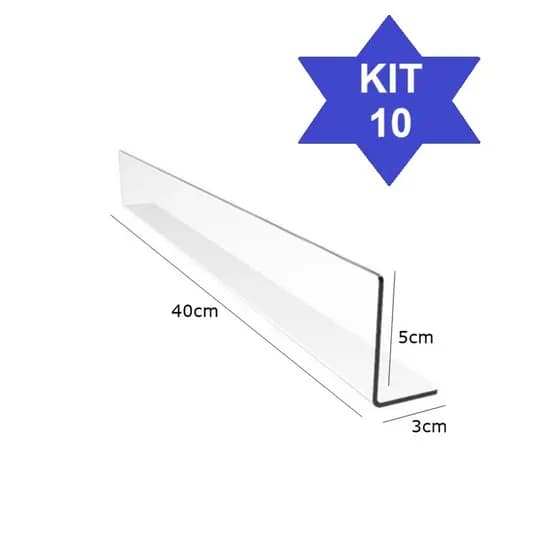 Kit 10 Cantoneiras Aparador de Gondolas e Prateleiras + Fita Dupla Face 40x5x3 40 Metros
