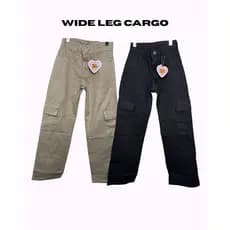Luz Moda Infantil - Primavera e Verão Natal Fim de ano 2025 - Calça Jeans Wide Leg Pantalona Baggy Cargo Preta e Bege