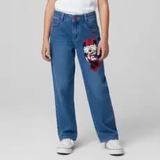 Calça Jeans Wide Leg Baggy Juvenil Estampado Minnie Disney Regulagem Interna Moda ano 2000