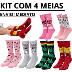 Kit 4 Pares Meias Personagens Algodão