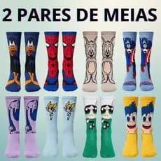 kit 02 Pares de Meias Divertidas Cano Longo de Personagens e Desenhos Para Homens Mulheres Crianças
