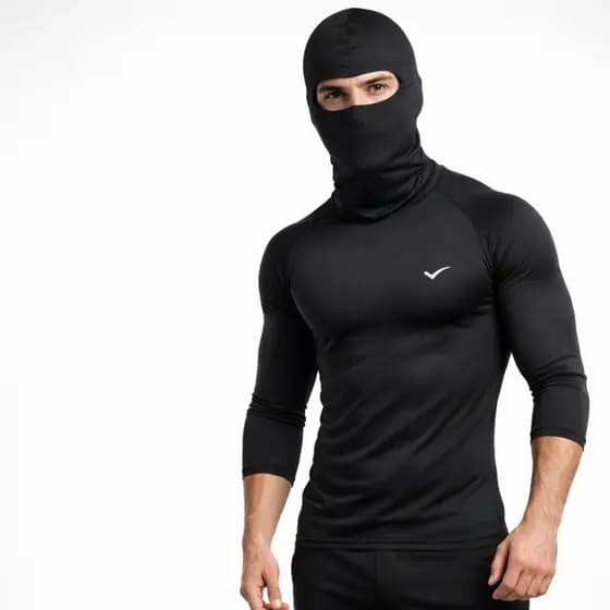 Kit Camisa Térmica uv masculina + Touca Ninja Toca Preta Bala Clava