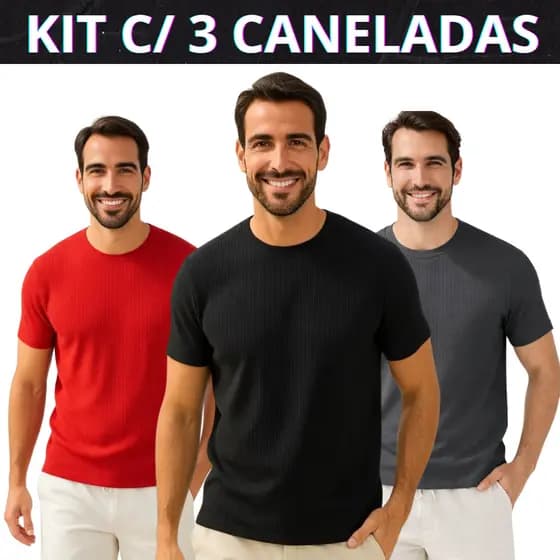 Camisetas Canelada Kit 3 Americana Peças Justa Ao Corpo