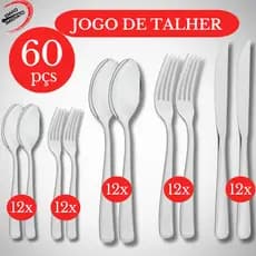 Kit 120 / 60  Peças Enxoval Completo Jogo Talher Cozinha Garfo Faca Colher Casa Restaurante Pizzaria