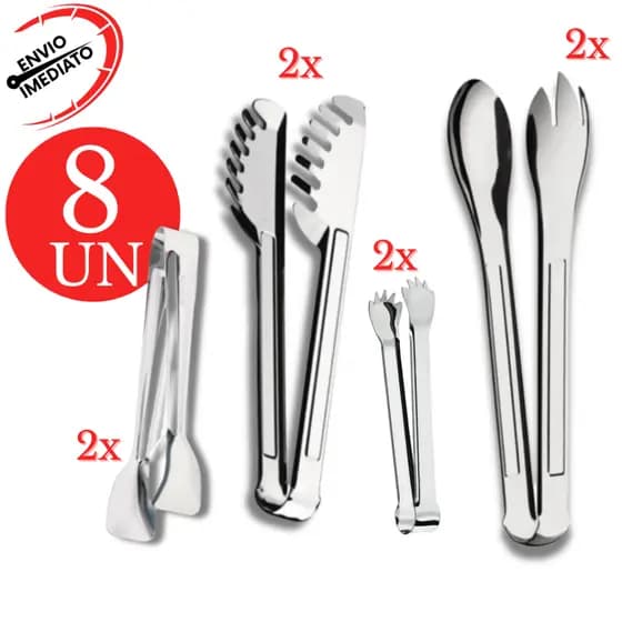 Kit 8 Pegador Aço Inox Massas Salada Frios Carne Restaurante Pizzaria Churrascaria Buffet