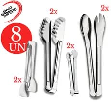 Kit 8 Pegador Aço Inox Massas Salada Frios Carne Restaurante Pizzaria Churrascaria Buffet