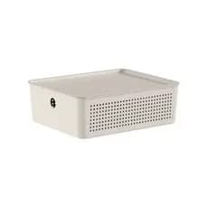 Cesto Flow com Tampa 27x22x9cm Bege Fechado Martiplast