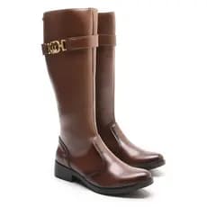 Bota Feminina Laboshoes Montaria Fivela Metálica Cano Longo Confortável Moderna Preto Marrom