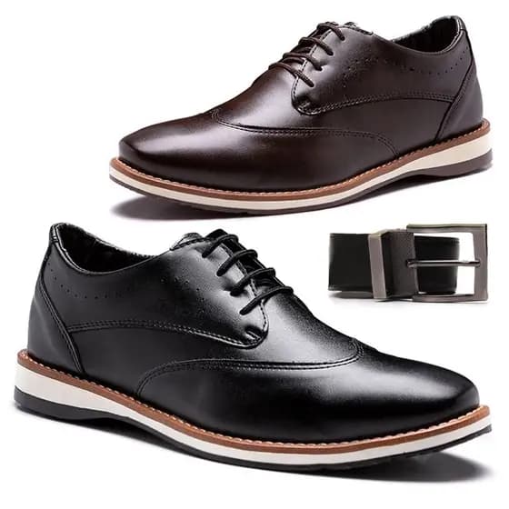 Kit 2 Pares Sapatênis Social Casual Laboshoes Material Nobre Preto Marrom + Cinto