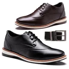 Kit 2 Pares Sapatênis Social Casual Laboshoes Material Nobre Preto Marrom + Cinto