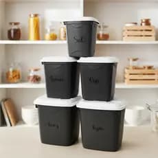 Conjunto Kit Mantimento 5 Potes Plástico Com Tampa Organizador de Temperos Sal Arroz Feijão Premium