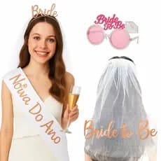 Kit Veu Faixa Oculos Tiara Para Noiva Despedida De Solteira Cha De Panela