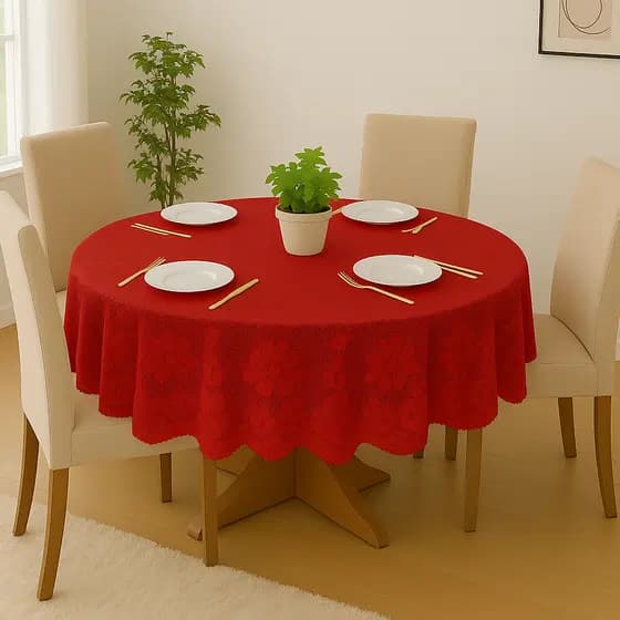 Toalha De Renda Redonda Luxo 1,60m Para 04 Cadeiras Floral Estampada