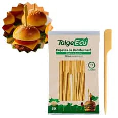 Kit 100, 200 ou 500un de Espeto de Bambu Golf 15cm TalgeEco®, Hamburgueria, Petisco