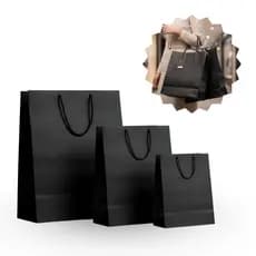 Kit 2, 4 ou 6un Sacola Papel Kraft Preto c/ Alça, 3 tamanhos, Embalagem, Presente, Pacote, Saco