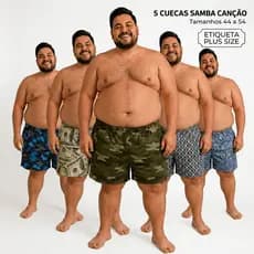 Kit 5 Cuecas Samba Canção Plus Size Estampada Masculina Short Dormir Conforto