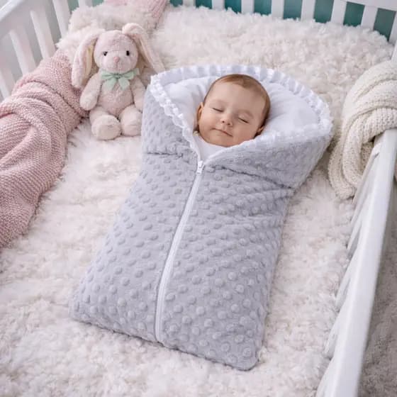 Saco de Dormir Bebê Pipoquinha 100% Algodão com Zíper e Babado Delicado