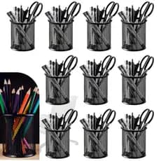 Kit C/ 10 Porta Caneta Lápis Redondo Aramado Preto Metal