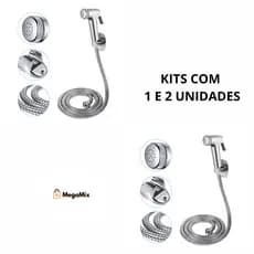 KIT 2 para ducha higiênica com Mangueira Flexível em Aço Inox e gatilho Cromado