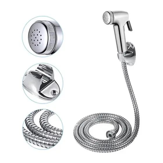 KIT para ducha higiênica com Mangueira Flexível em Aço Inox e gatilho Cromado
