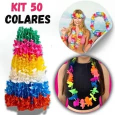 Kit 50 Colares Havaianos  Flores Coloridas para Carnaval e Festas