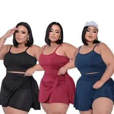 Conjunto short saia e top do slim ao plus size M ao G3 dança academia treino saia com short ZUMBA