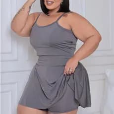 Roupa de academia plus size do M ao G3 zumba short saia e top bermuda modesta fitness