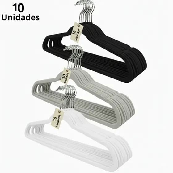 Kit Cabides 10 Unidades Reforçado Preto Organização Guarda Roupa Resistente Cores Branco Cinza Preto Veludo Plastico