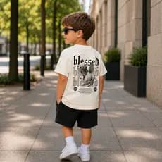 Camiseta Infantil Streetwear Blessed Menino Algodão Premium Estampada