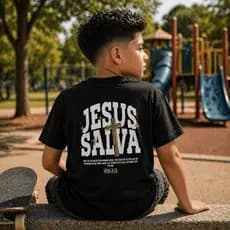 Camiseta Infantil Juvenil Adolescente Jesus Salva Cristão Igreja Fé Blusa Algodão Premium