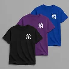 Kit 3 Camisetas Infantil Menino NY Estampada 100% Algodão Manga Curta Casual