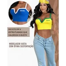 Cropped Feminino Edição Brasil Alcinha Decote V Top Ribana Canelado