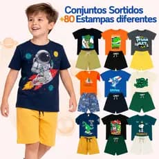 Kit Verão 6 Peças Roupa Infantil Menino 2 a 12 Anos 3 Conjunto infantil Menino Camiseta Bermuda