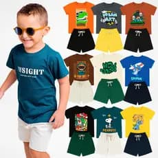 Kit Sortido 6 Peças Roupa Infantil Menino 2 a 12 Anos 3 Conjunto infantil variados Camiseta Bermuda