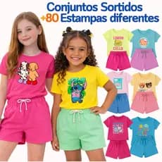 Kit 6 Peças Roupa Menina Infantil Personagens Verão conjunto Feminino Barbie Stitch Minnie Sortidos