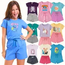 Kit Sortido 6 Peças Roupa Infantil Menina Camiseta Short Conjunto Infantil menina Verão Feminino