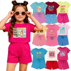 Kit Premium 6 Peças Roupa Infantil Menina Verão 2 à 12 Anos conjunto infantil menina camiseta shorts
