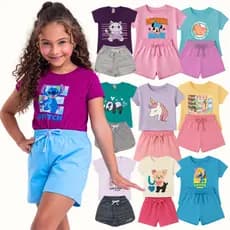 Kit Verão 6 Peças Roupa Infantil Menina 3 Conjunto 2 a 12 Anos infantil Menina Camiseta Bermuda