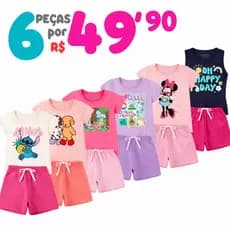 Kit Verão 6 Peças Roupas Infantil Menina 2 à 12 Anos 3 conjunto infantil Camiseta Short Juvenil